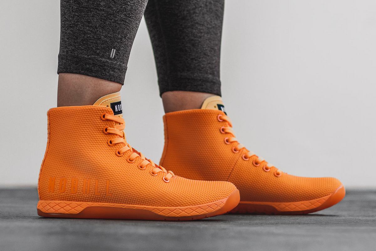 Nobull Superfabric High-Top Neon Women's Trainers Orange | Australia (PL6289)